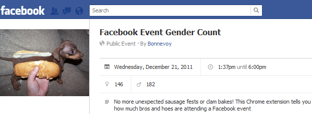 Screenshot of Facebook Event Gender Count